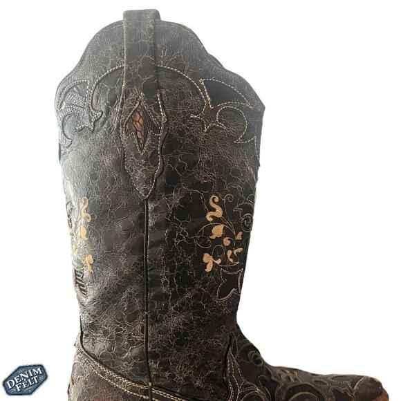 CORRAL Vintage Black Leather w/ Lizard Inlay Snip Toe Western/Cowboy Boots - Picture 7 of 16